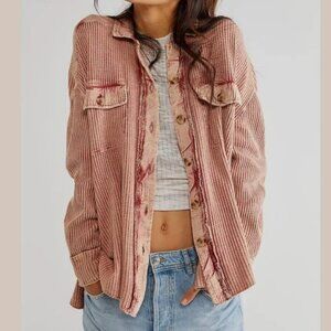 FP One Scout Jacket Mauve Waffle Long Sleeve Button Down Oversized Shacket
